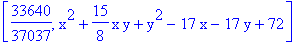 [33640/37037, x^2+15/8*x*y+y^2-17*x-17*y+72]